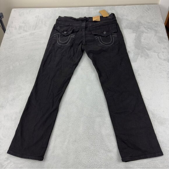 True Religion NWT Men's Size 36x30 Black Denim Relaxes Flared Jeans Zipper Fly - Picture 6 of 10